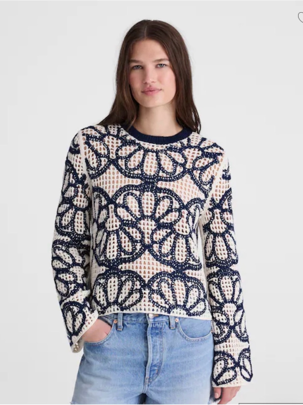 MADEWELL SIZE SMALL Floral-Embroidered Open-Stitch Sweater OA214